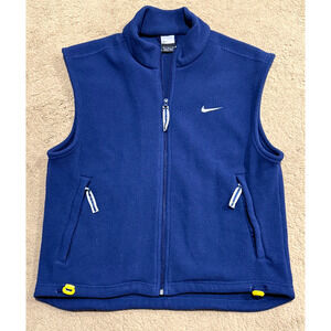 Vintage Nike Fleece Vest Mens Full Zip Swoosh Zip Pockets Embroidered Logo M